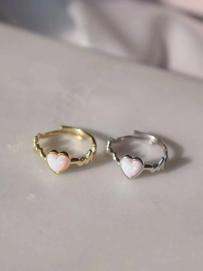 Heartbeat Opal Heart 925 Silver Ring