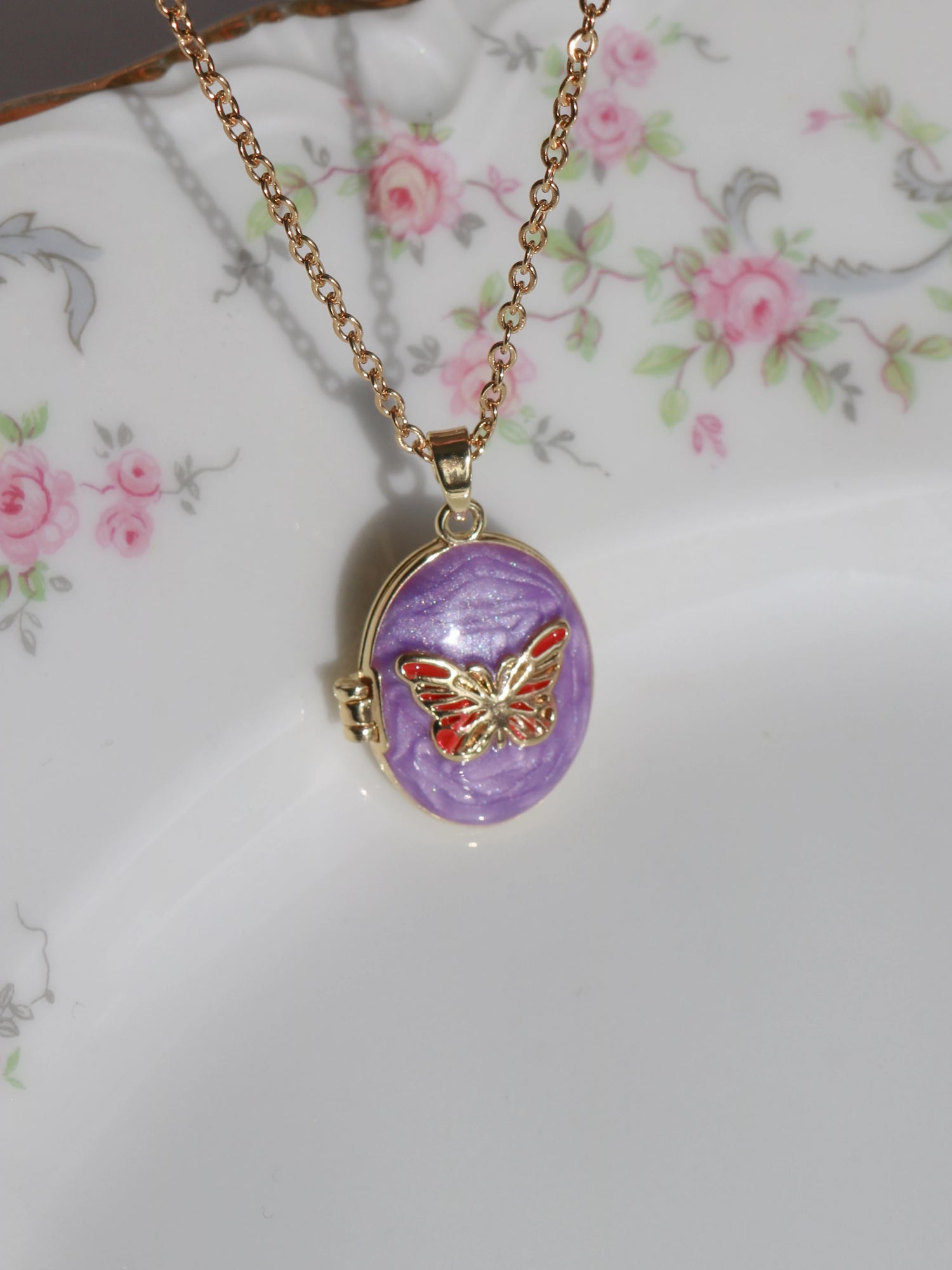 Purple Butterfly Personalized Photo Locket Necklace