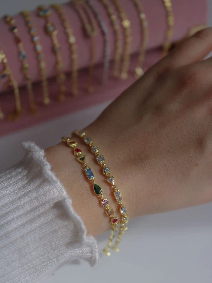 Colorful Multiple Gems 925 Silver Bracelet