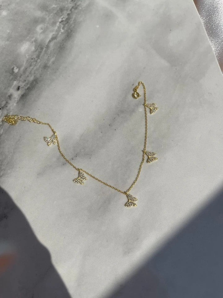 925 Silver Butterfly Anklet With Zircon Stone