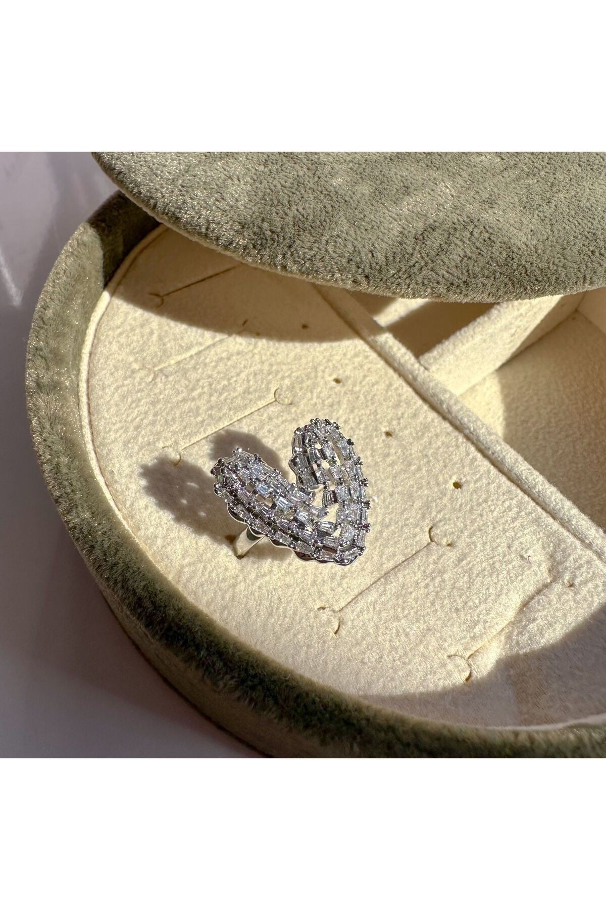 Large Heart Ring With Baguette Stone