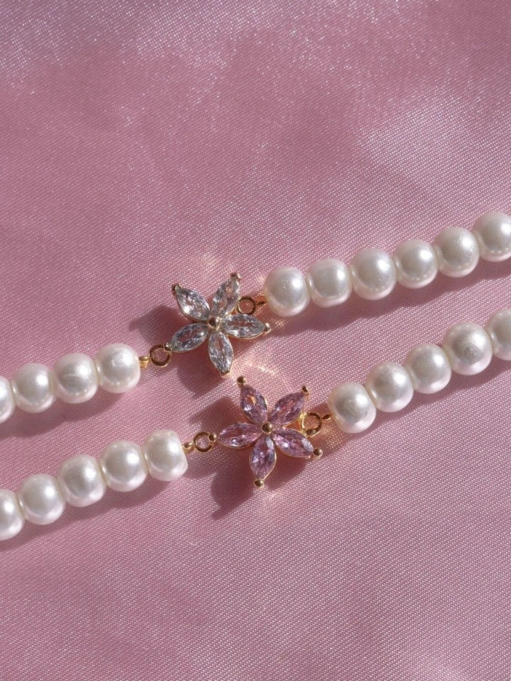 Mini Infinity Flower Bracelet With Pearls