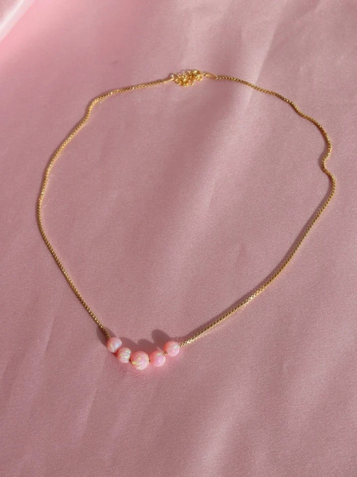 Elina Mermaid Form Pink Opal 925 Silver Necklace