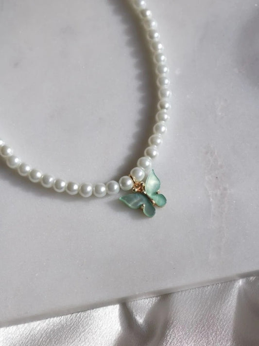 Acrylic Butterfly Necklace With Pearls