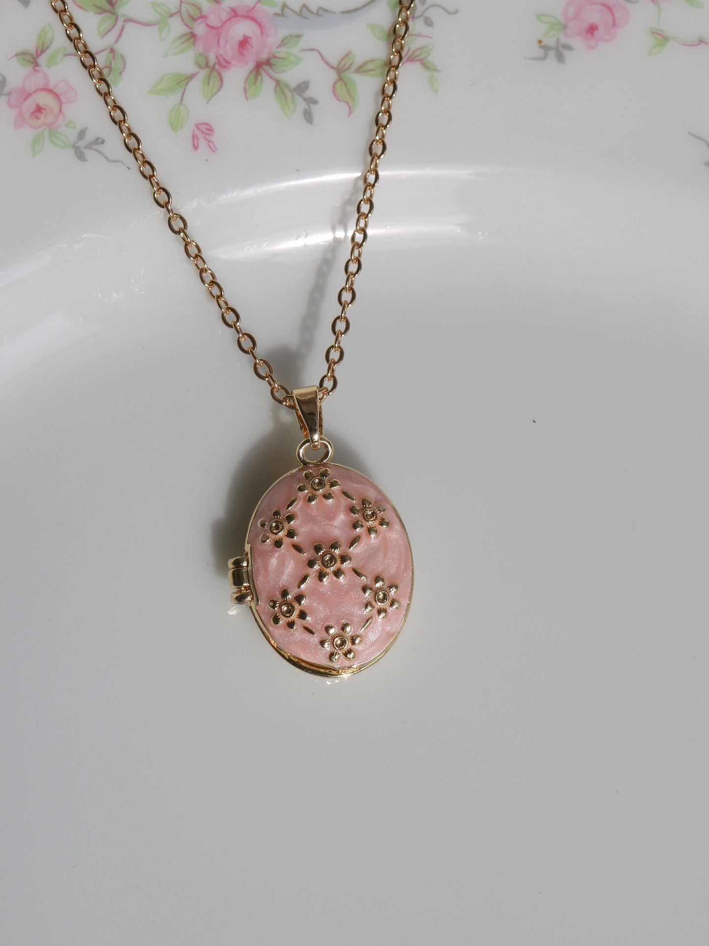 Pink Flowers Personalized Photo Locket Necklace