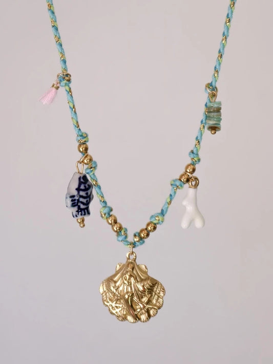 Golden Dolphin Macrame Steel Necklace