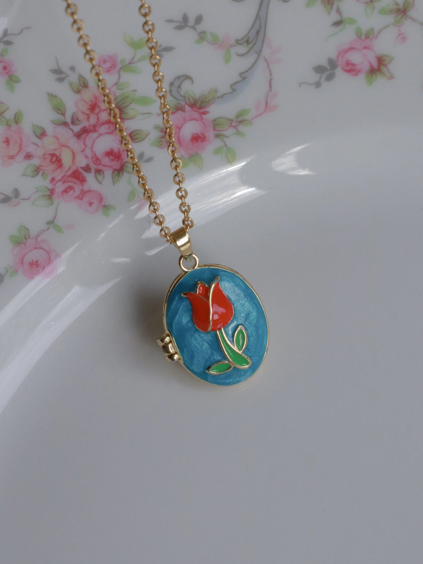 Blue Tulip Personalized Photo Locket Necklace