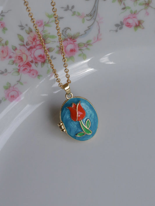 Blue Tulip Personalized Photo Locket Necklace