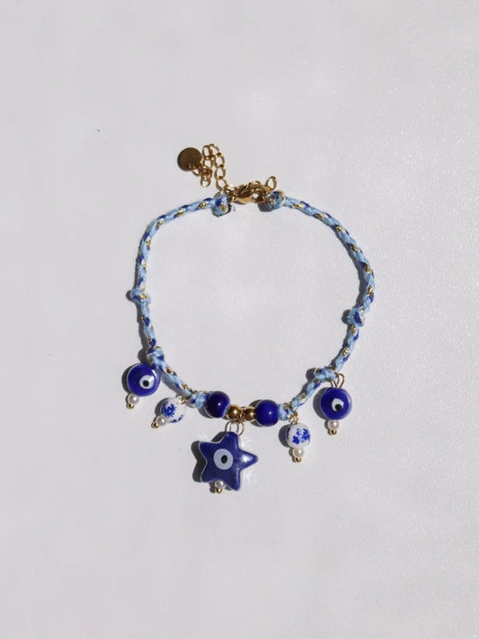 Evil Eye Porcelain Bead Macrame Steel Bracelet