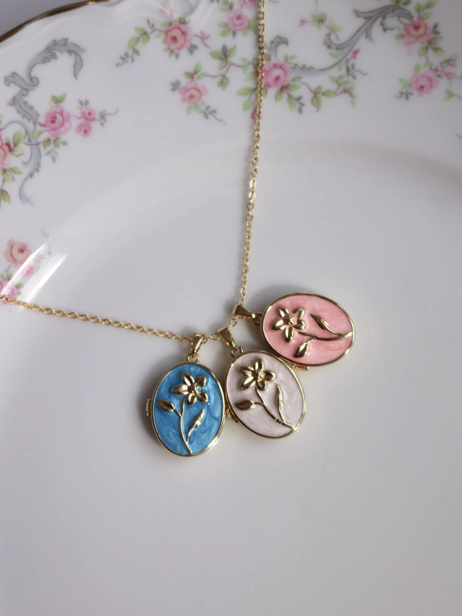 Flower-Covered Locket Necklace