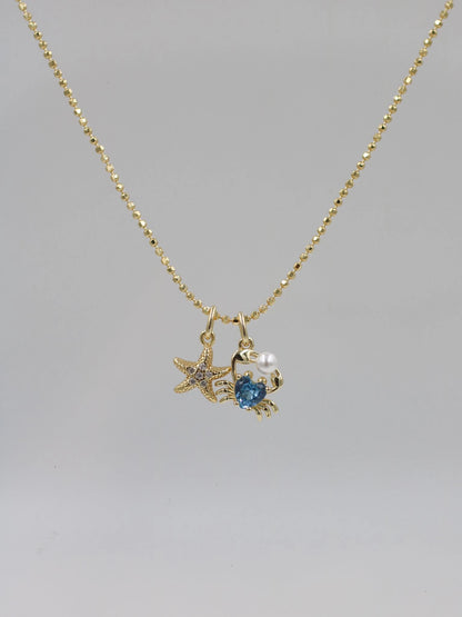 Crab Starfish 925 Silver Necklace