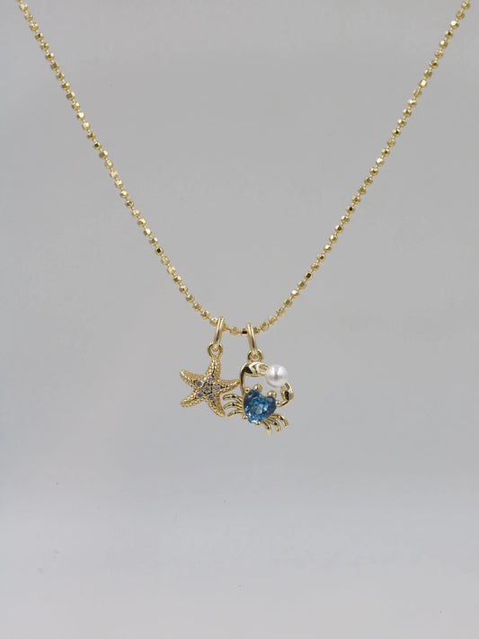 Crab Starfish 925 Silver Necklace