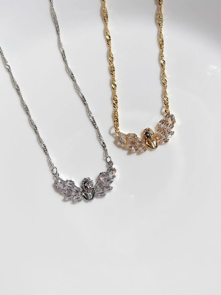 Baguette Stone Angel Necklace