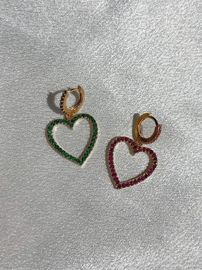 Dark Pink Zircon Stone Heart Earrings