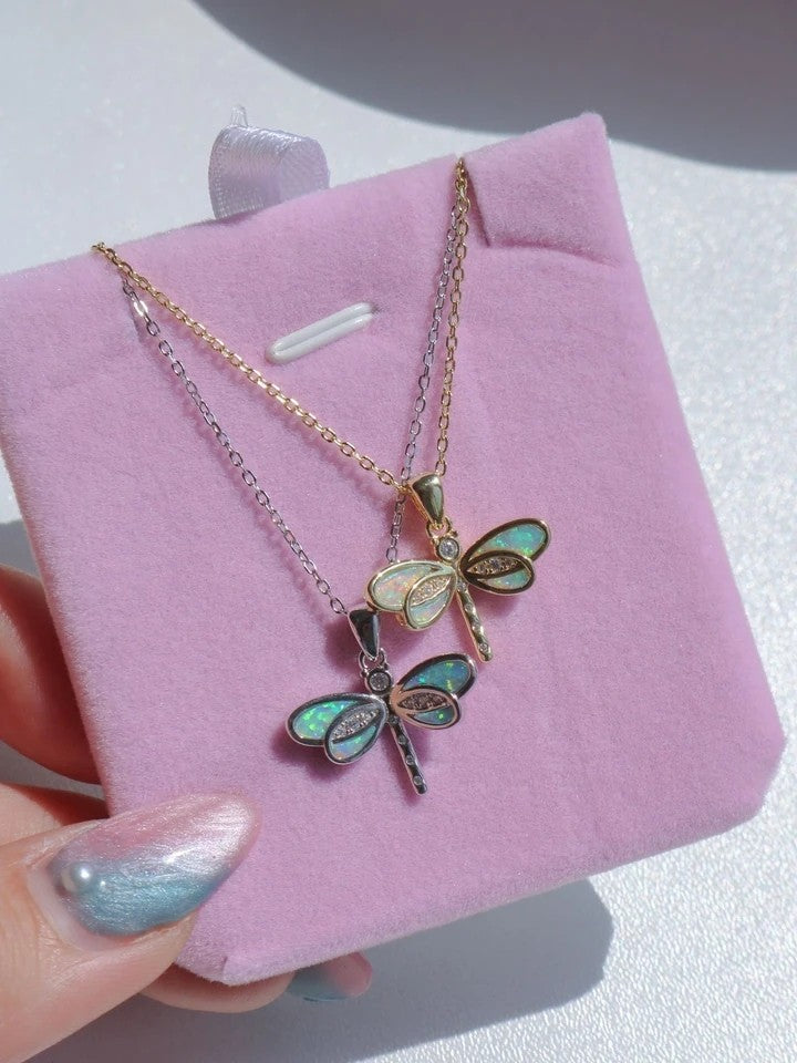 Opal Dragonfly 925 Silver Necklace