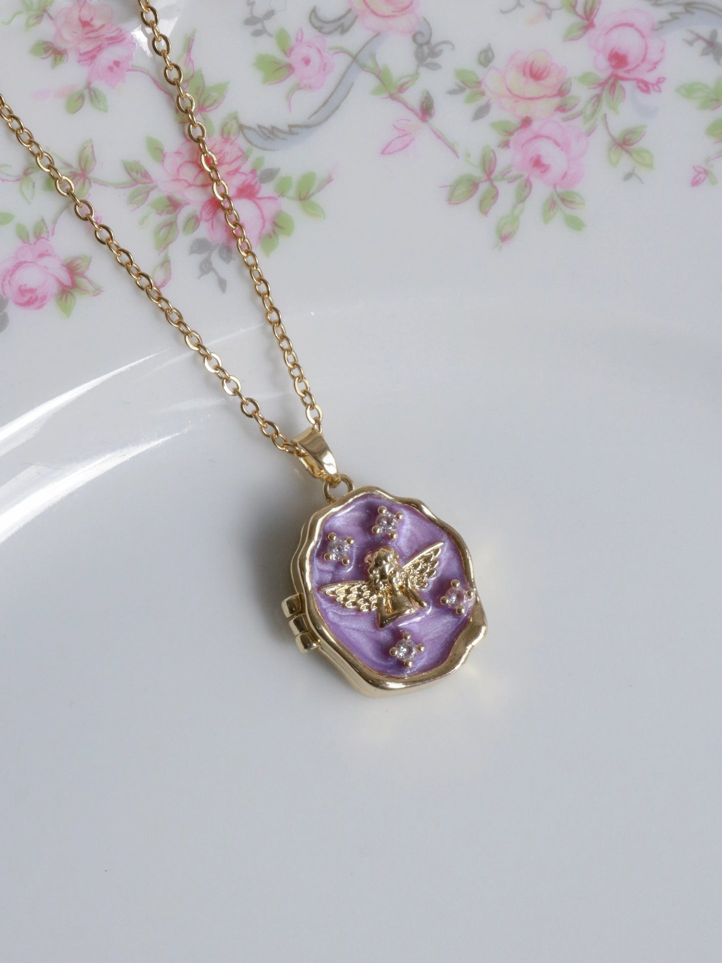 Purple Heavenly Angel Personalized Photo Locket Necklace