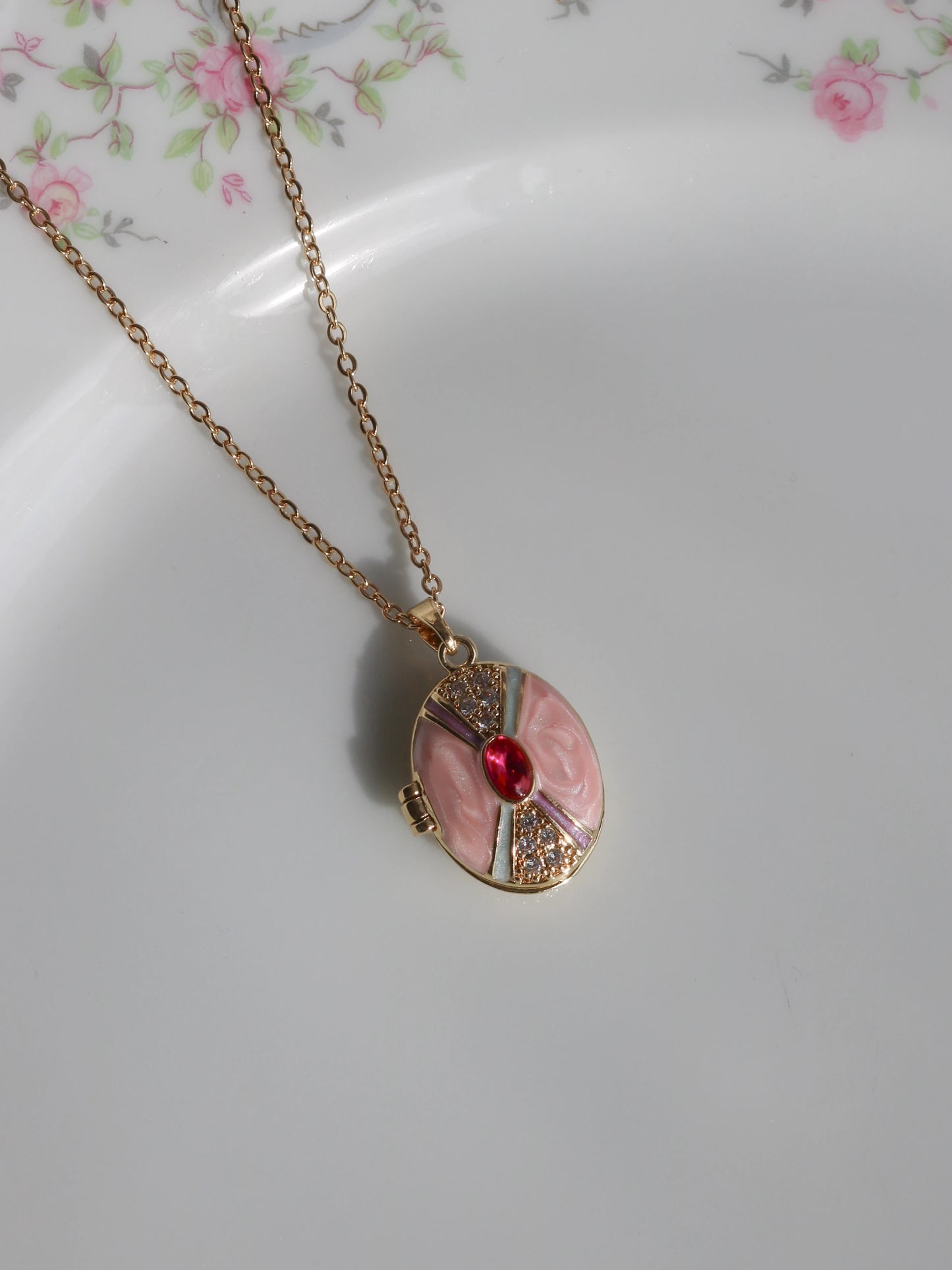 Pink Serenity Gem Personalized Photo Locket Necklace