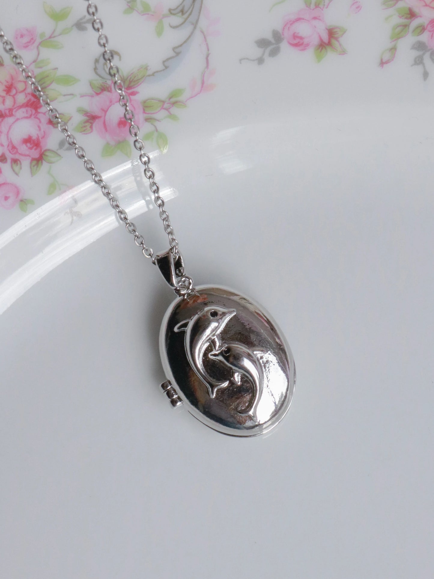 Silver Dolphin Spirit Personalized Photo Locket Necklace