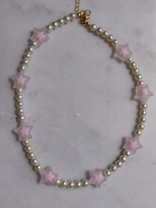 Pastel Pink Star Glass Pearl Necklace