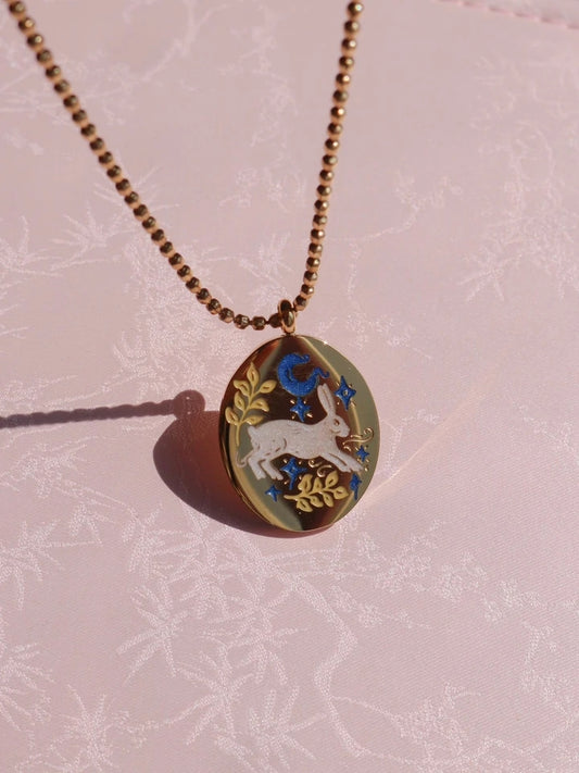 Vintage Moonlight Bunny Steel Necklace