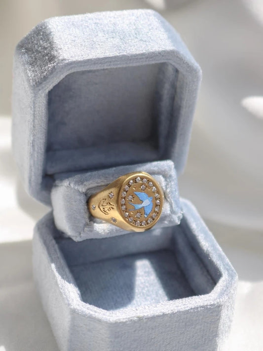 Vintage Blue Mockingbird Steel Ring