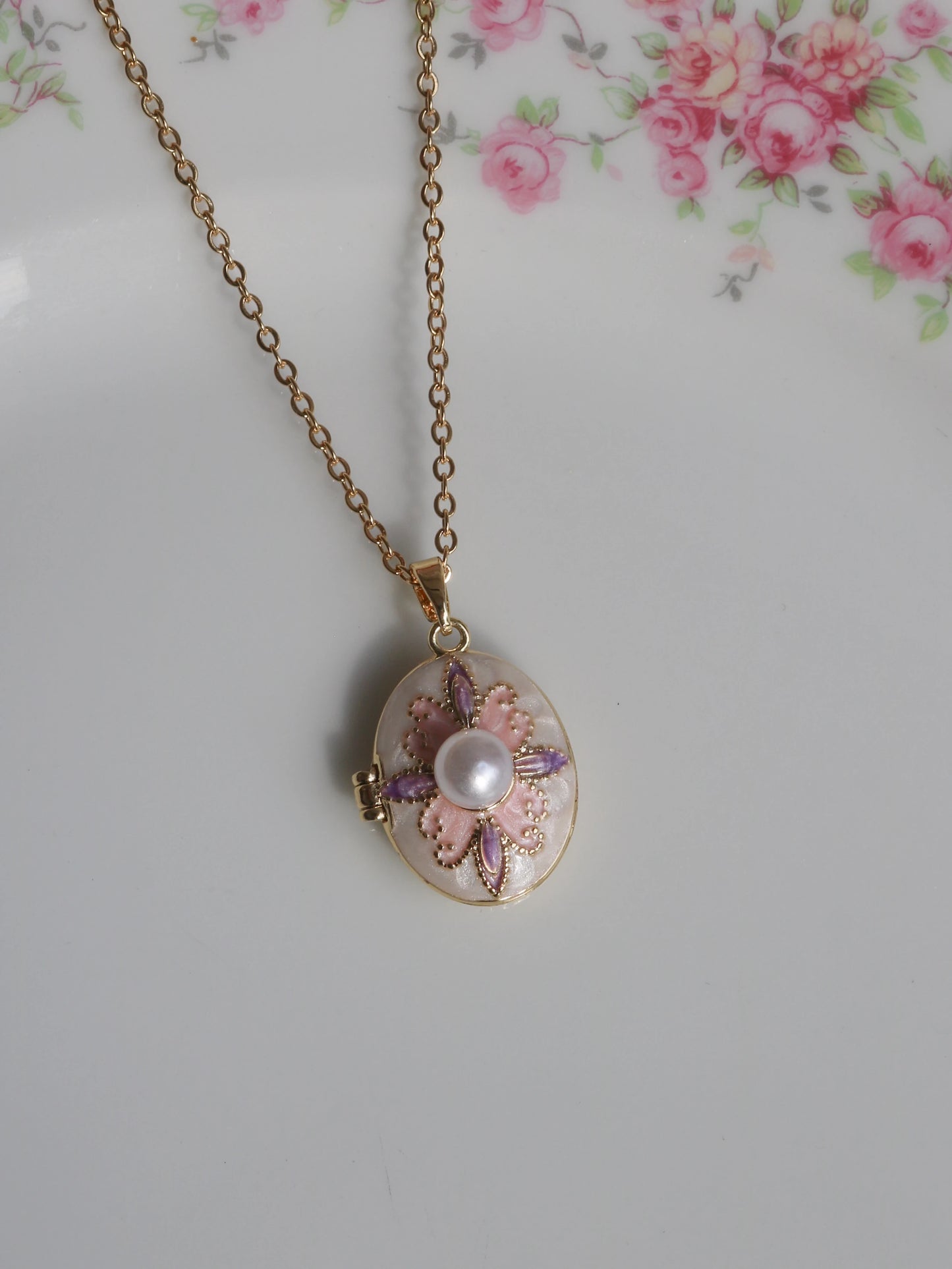 White Pearl Blossom Personalized Photo Locket Necklace