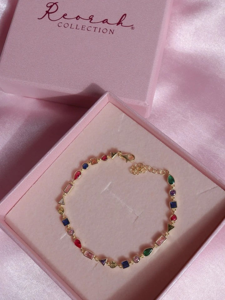 Colorful Multiple Gems 925 Silver Bracelet
