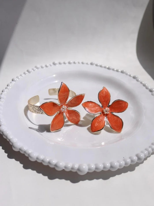 Orange Floral Grace Ring And Bracelet Set
