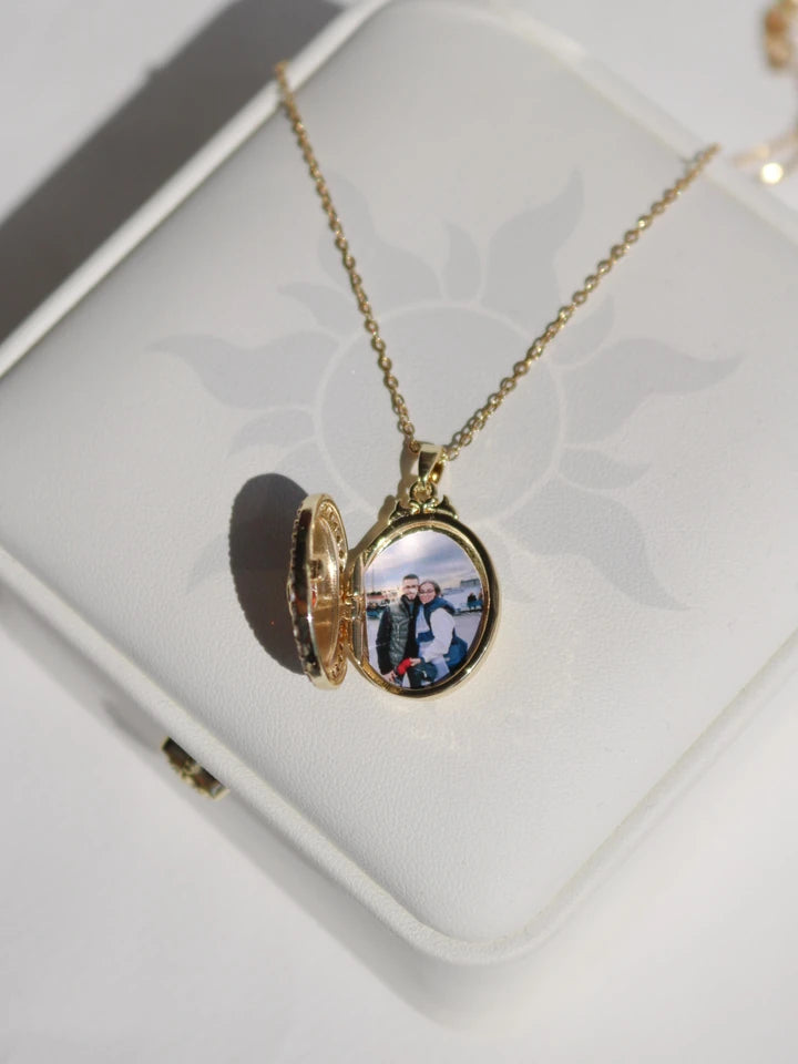 Solar Flame Personalized Photo Locket Steel Necklace