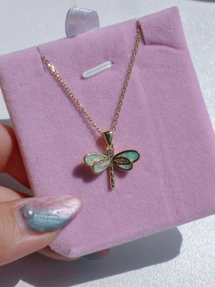 Opal Dragonfly 925 Silver Necklace