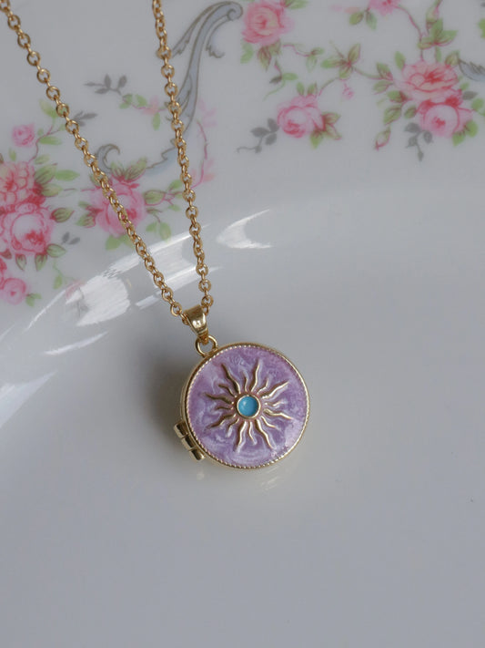 Purple Aurora Sun Personalized Photo Locket Necklace