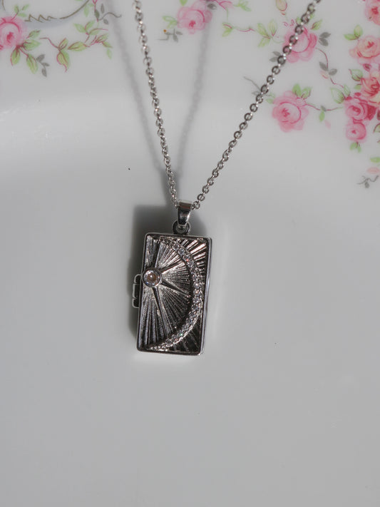 Silver Sun Personalized Photo Locket Necklace