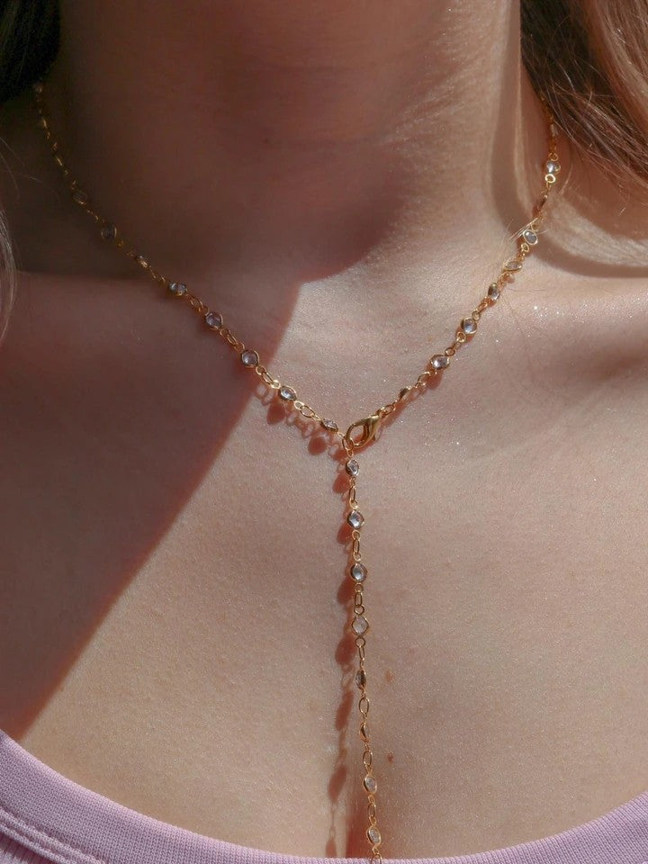 Oval White Y Necklace