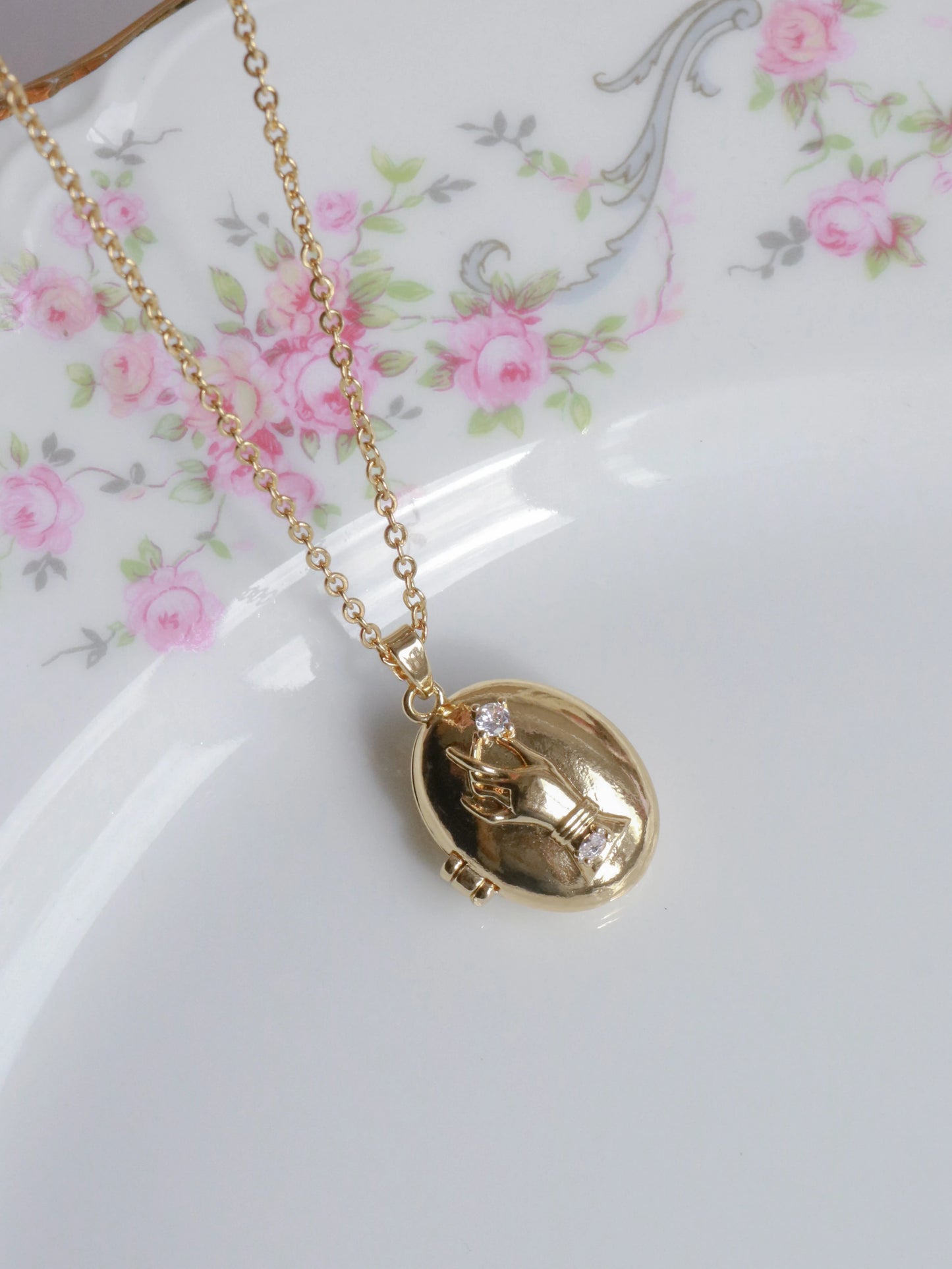 Gold Hand Of Light Personalized Photo Locket Necklace