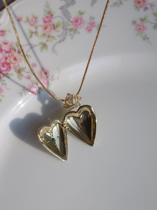 Queens Heart Crown Personalized Photo Locket Necklace