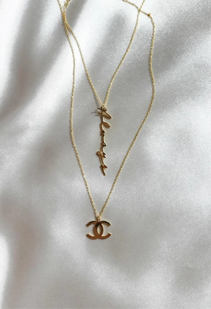 Custom Design Name Necklace Vertical 925 Silver