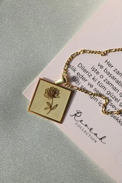 Square Birthflowers Necklace 925 Sterling Silver