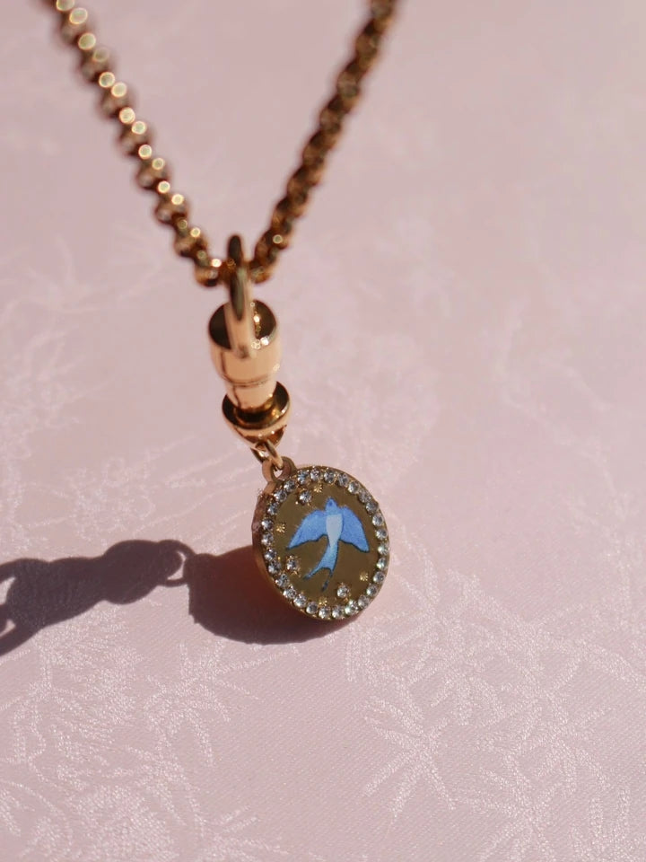 Vintage Blue Mockingbird Steel Necklace