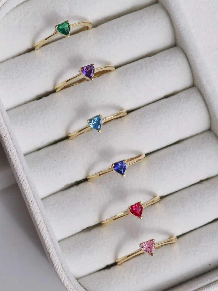 Minimal Solitaire Heart 925 Silver Ring