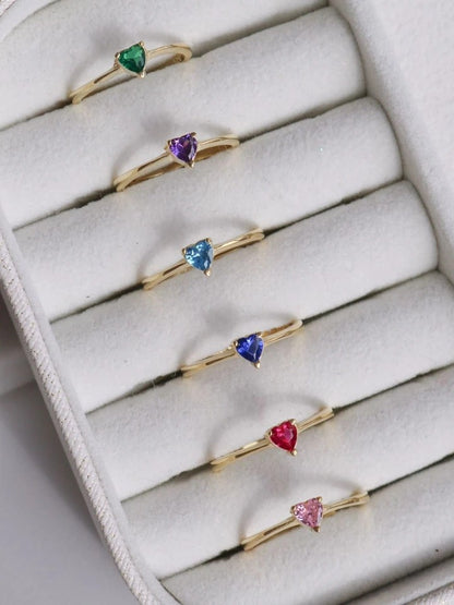 Minimal Solitaire Heart 925 Silver Ring