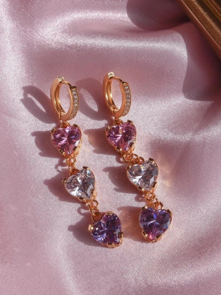 3-Color Pendant Heart Earrings