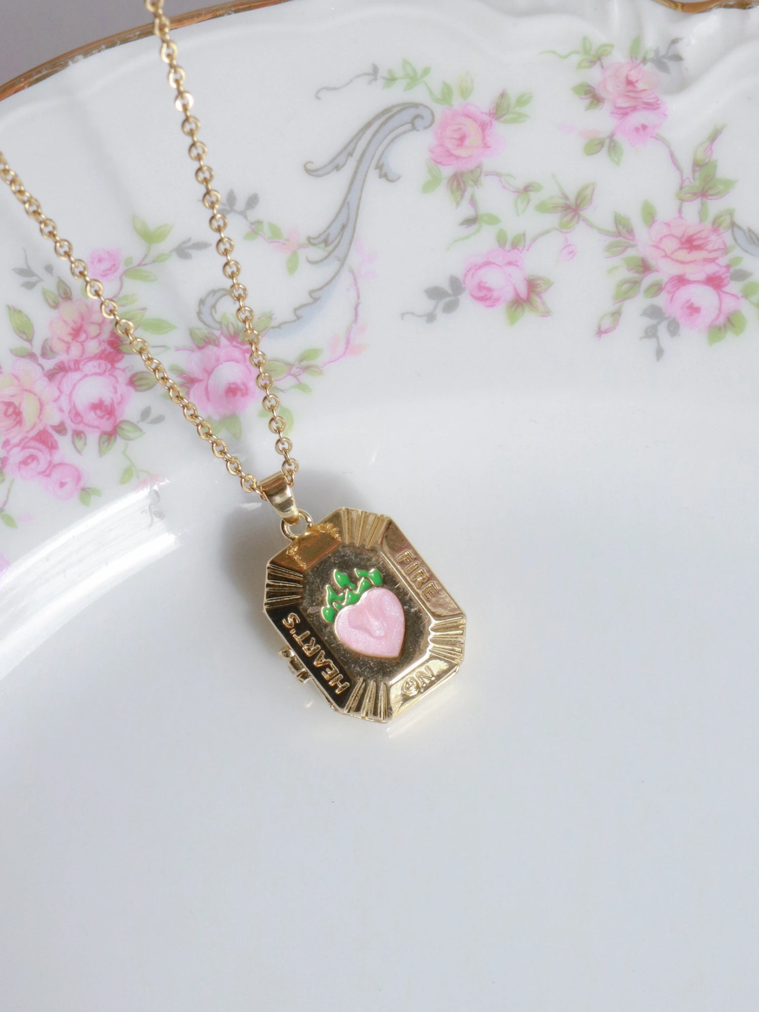 Pink Hearts On Fire Personalized Photo Locket Necklace