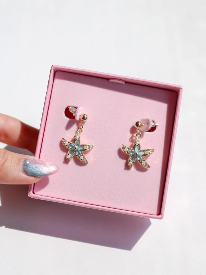 Pearl Blue Starfish Earrings