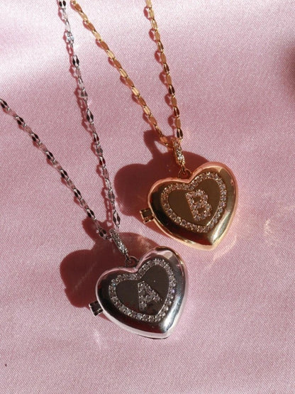 Heart Letter Locket Steel Necklace