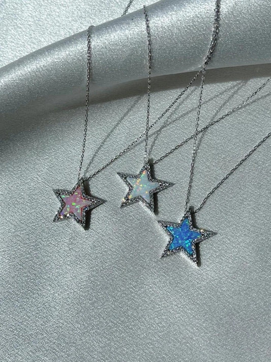 Opal Stone Star 925 Silver Necklace