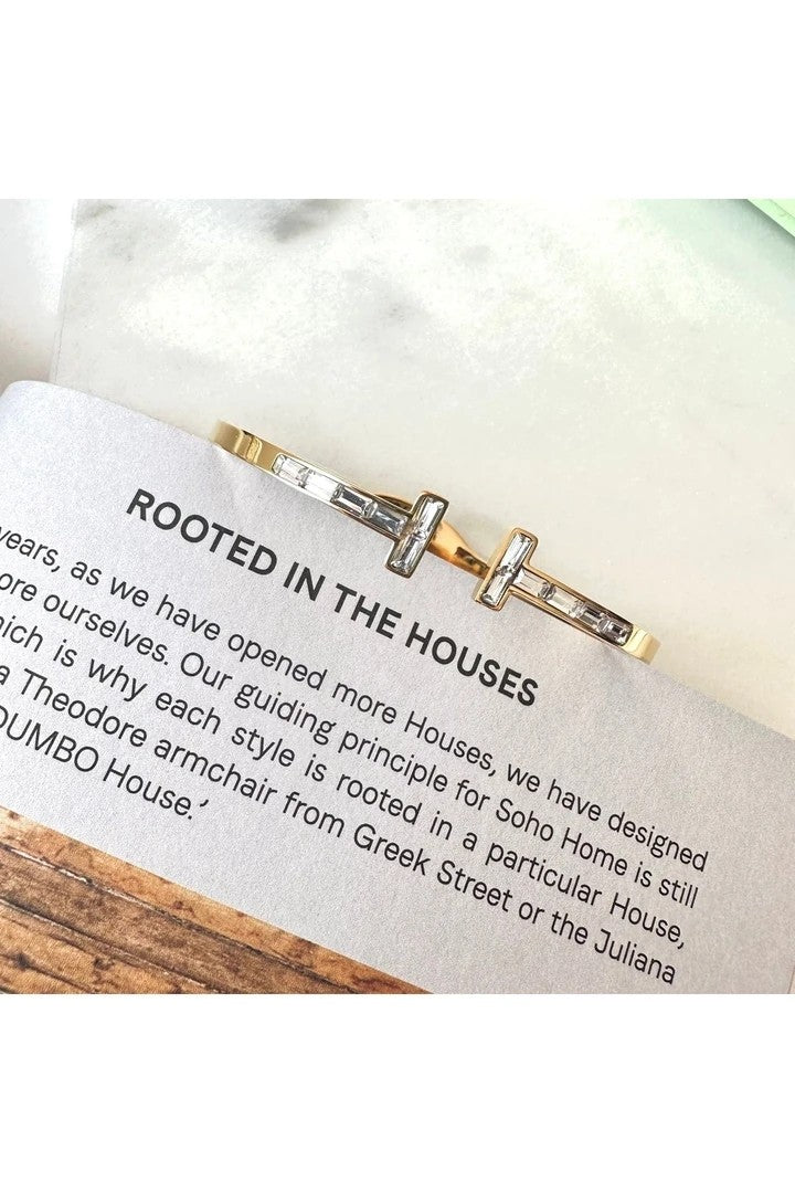 H Baguette Stone Steel Cuff Bracelet -Gold