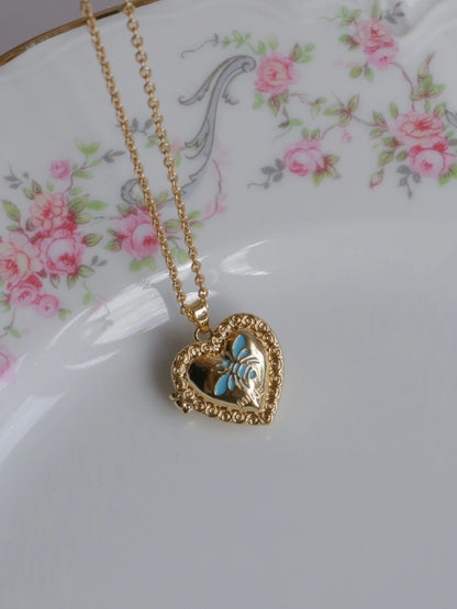 Blue Bee Heart Personalized Photo Locket Necklace