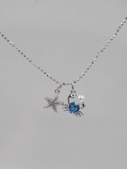 Crab Starfish 925 Silver Necklace