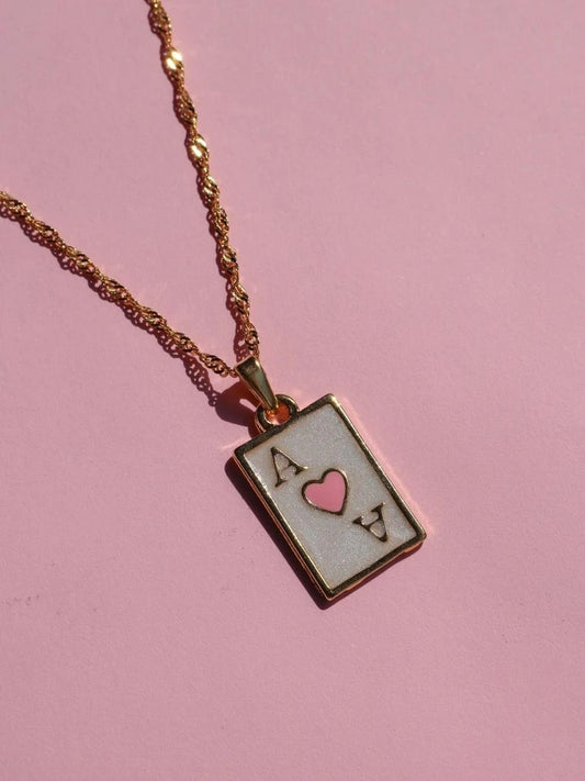 Pink Ace Playing Card Necklace
