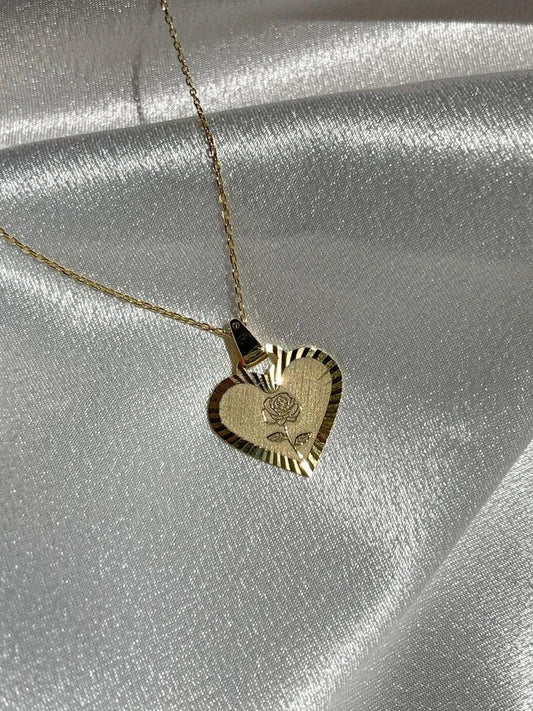 Embroidered Birthflower 925 Silver Heart Necklace